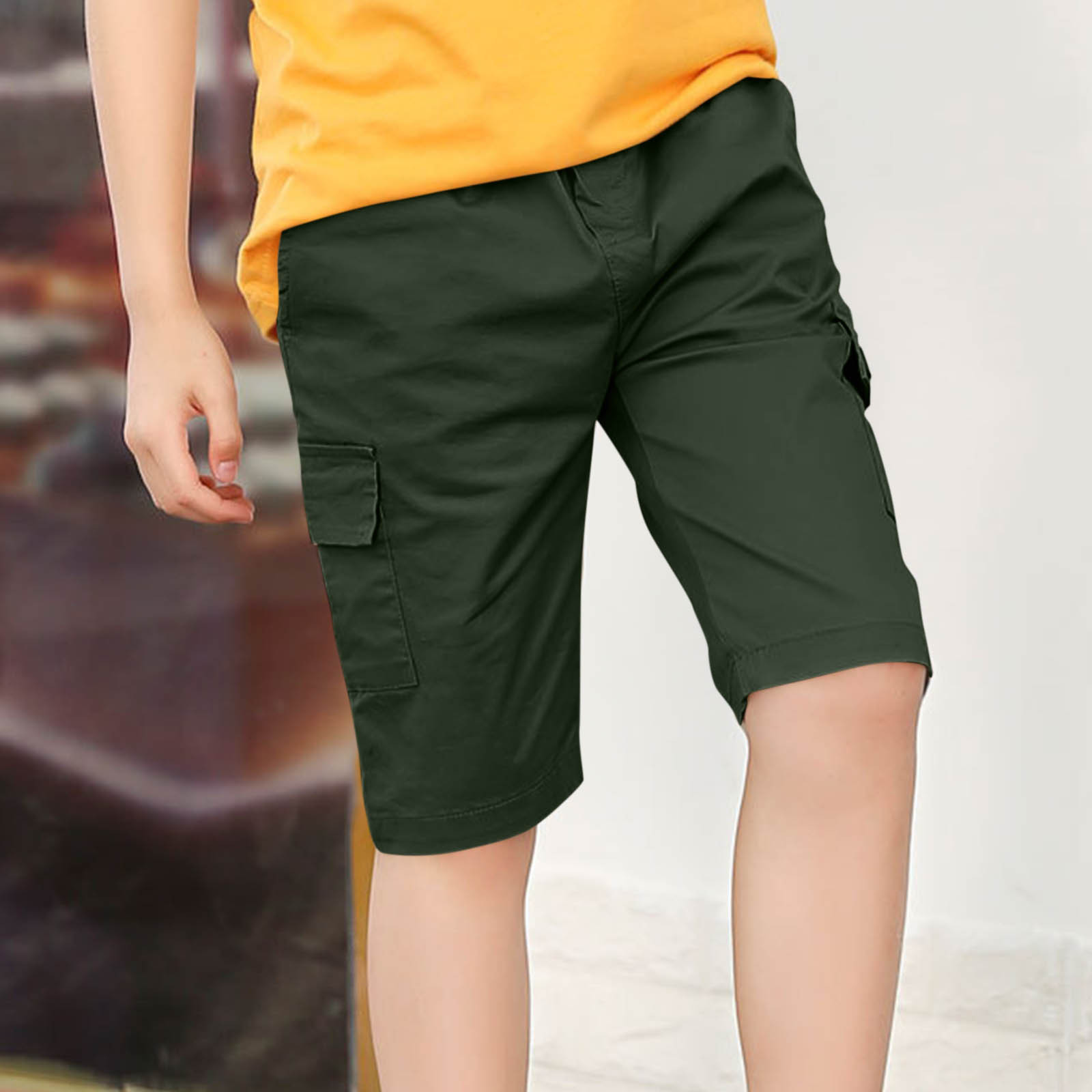 JingChang Teen Kid's Cotton Shorts Summer Elastic Waist Casual Cute Patterns Shorts for Boys and Girls with Pockets Wearing Pants Outside,Army Green,8 Years